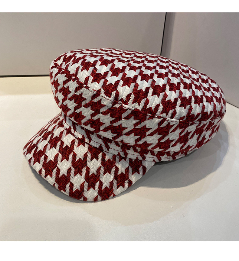 Women's Basic Retro British Style Houndstooth Curved Eaves Baseball Cap display picture 7