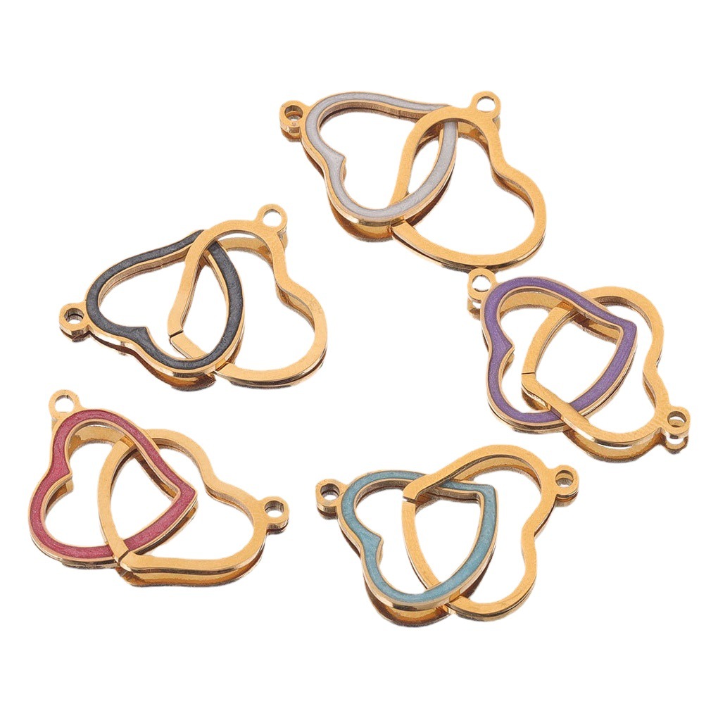 Acero inoxidable doble agujero amor esmalte gota aceite colgante doble anillo amor colgante DIY joyería accesorios collar pulsera