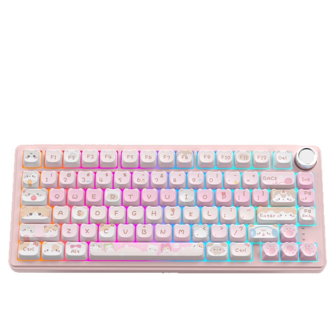 Gato Erben M75 perilla niña lindo tres modo teclado mecánico RGB color 8 mAh juegos inalámbricos oficina