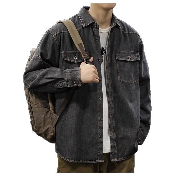 Herren-Hemdjacke, lässig, für Frühling und Herbst, modisches Langarm-Denimhemd_voghion.com