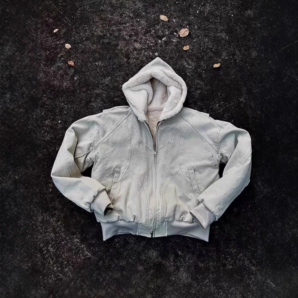 Утолщенная куртка с капюшоном из искусственного норкового вельвета Zhuoshan Diao, тяжелое хлопковое пальто из стираного холста, модное зимнее пальто.