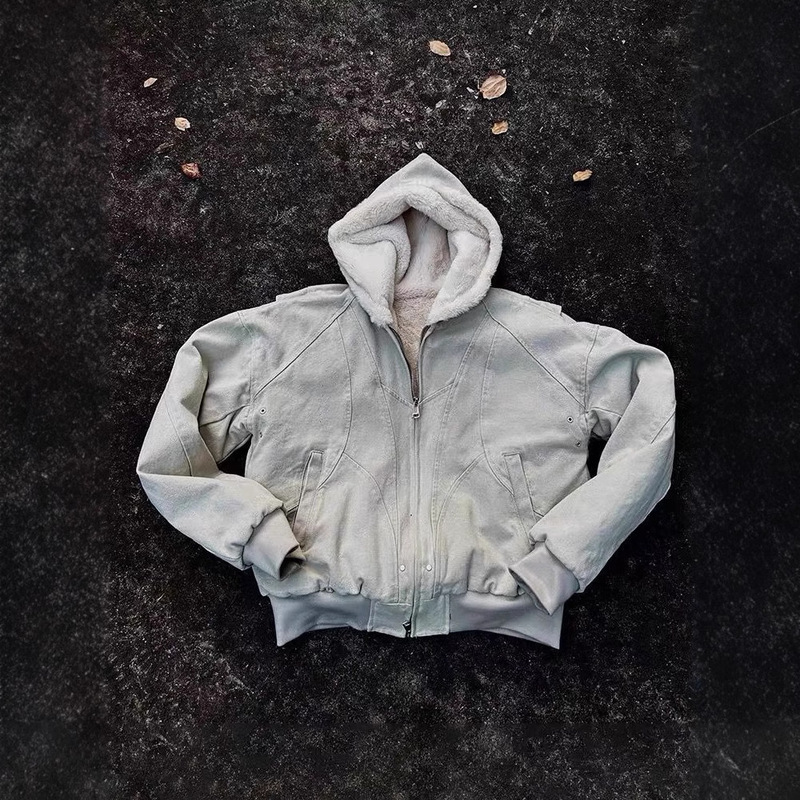 Zhuoshan Diao Imitation Mink Velvet Thickened Hooded Jacket, Heavy Canvas Washed Cotton Coat, Trendy Winter Coat
