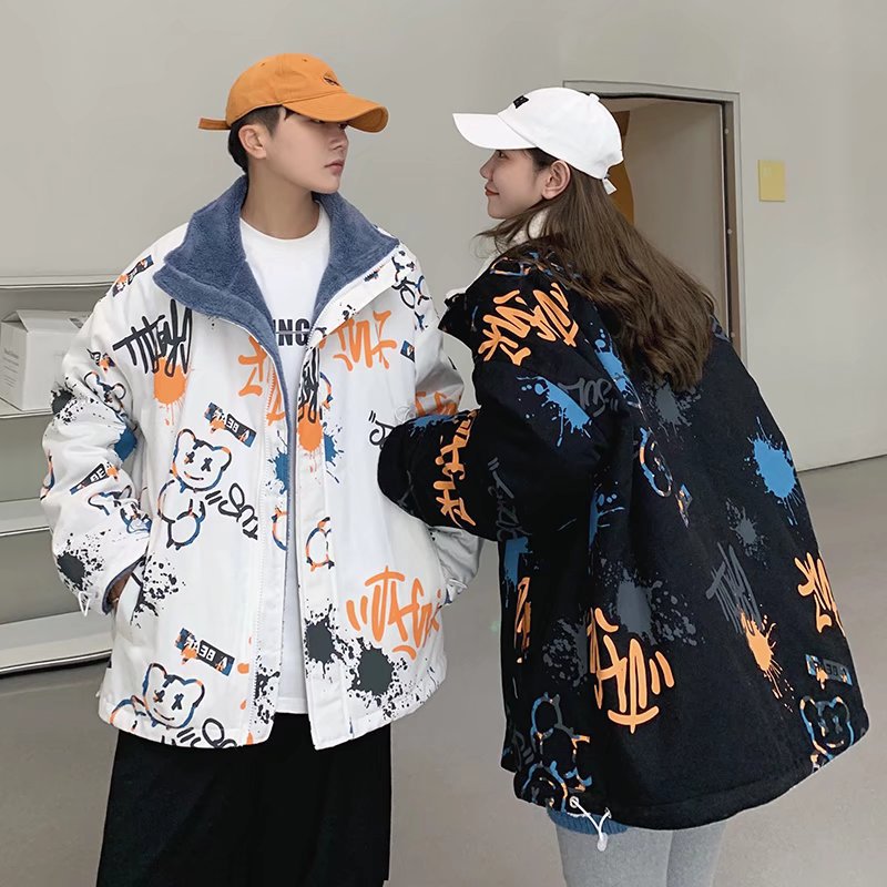 De doble cara de algodón acolchado abrigo de los hombres de invierno de la escuela secundaria estudiante de moda guapo espesado de algodón acolchado abrigo de lana de cordero de la Juventud más abrigo de terciopelo