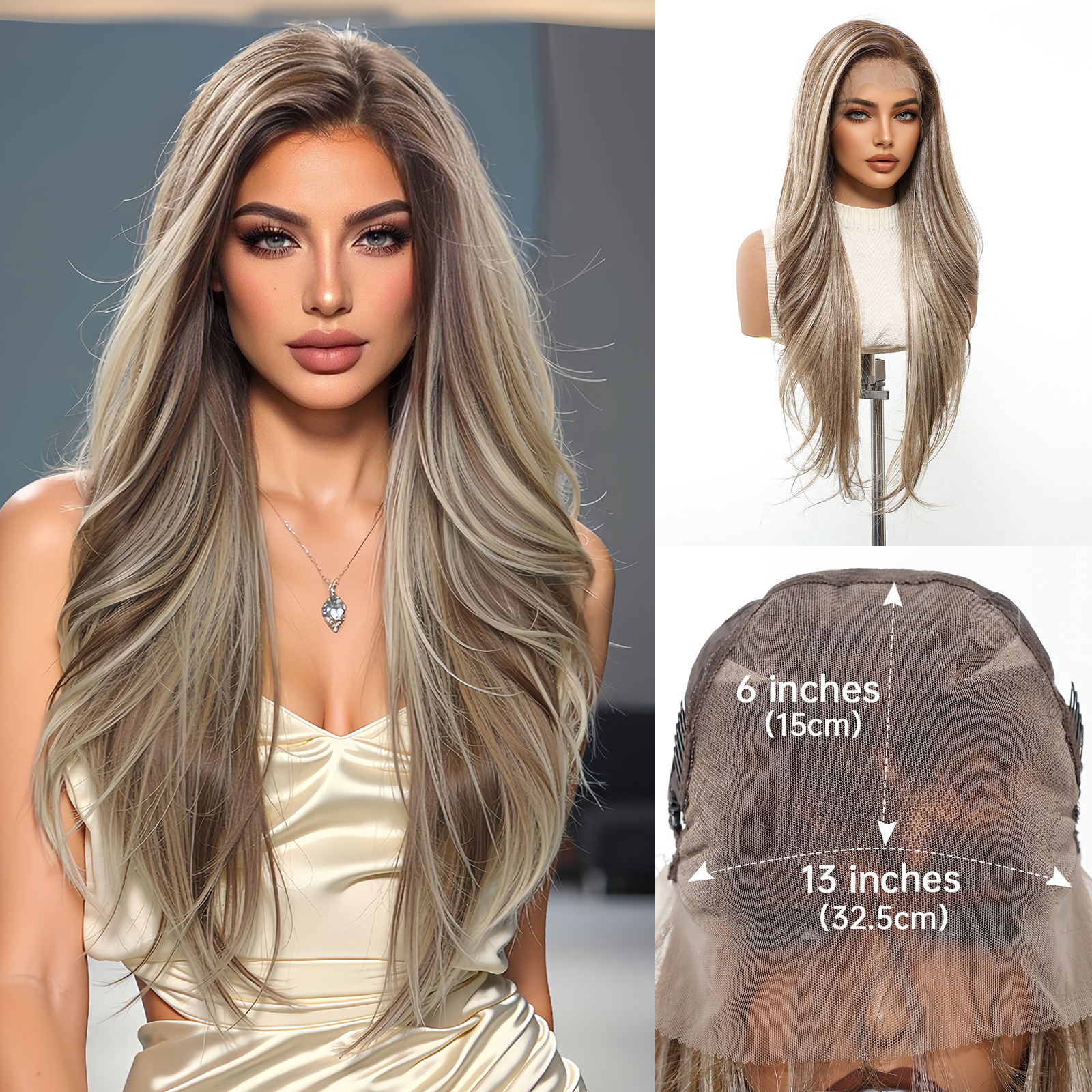 Peluca de encaje Futura de gran tamaño 13*6 para mujer, cabello largo y rizado en degradado marrón claro, peluca completa.