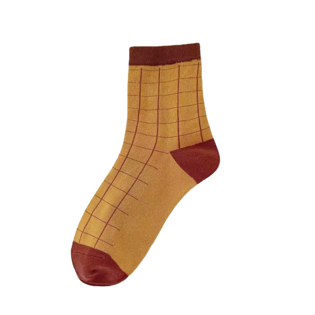 2025d Chaussettes mi-mollet à carreaux pour femmes, style ISN, imprimé léopard, polyvalentes, pour étudiantes, courtes, automne-hiver_voghion.com