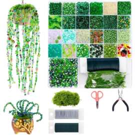绿色串珠盆栽套装beaded plant植物珠子套装永生盆栽diy饰品配件