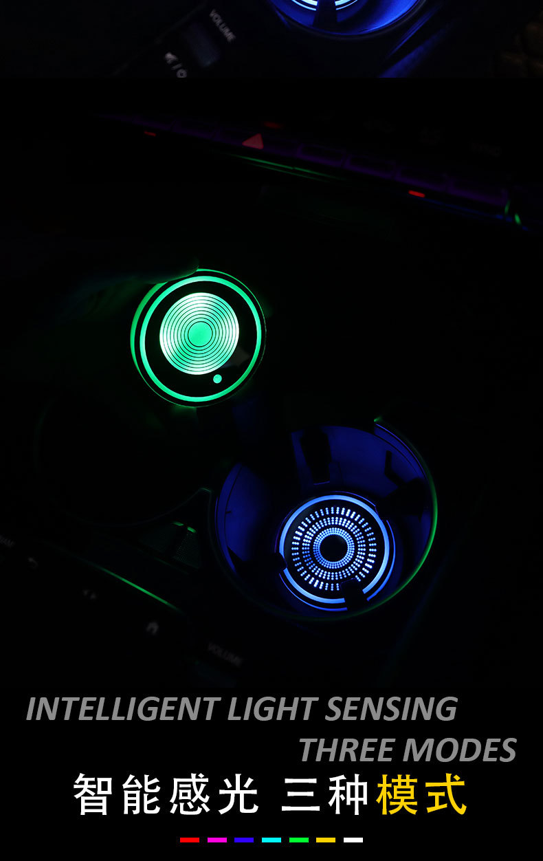 Car Led Luminous Water Coaster, Colorful Water Coaster, Car Atmosphere Light, Solar USB Charging, Anti-Slip Coaster
