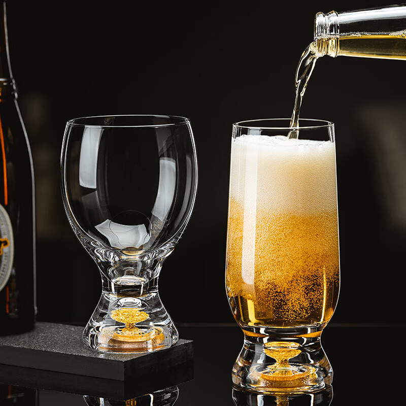 Juego de tazas de cerveza de hoja de oro al por mayor copa de vino de cintura creativa comercial de lujo ligero de alta calidad taza de cerveza de vidrio de gran capacidad