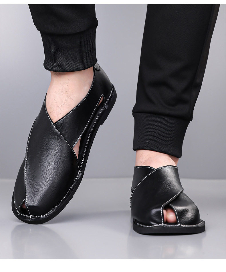 Dép sandal nam quai ngang kiểu La Mã cổ điển, thoáng khí, đế cao su — nâu, đen chi tiết 23
