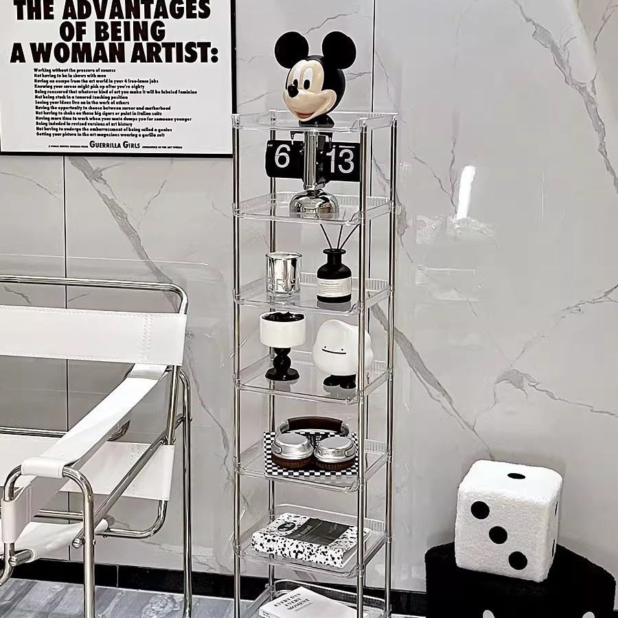 Transparent Storage Rack Floor-Standing Home Living Room Ins Style Multi-Layer Bookshelf Wall Display Rack Acrylic Narrow Rack