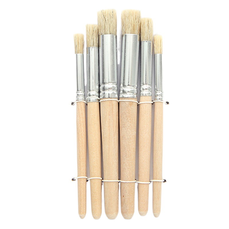 Juego de pinceles al óleo Huangshi 6 pinceles de cerdas de madera, pinceles de pintura, bolígrafos acrílicos, pinceles de pintura, suministros de arte especiales