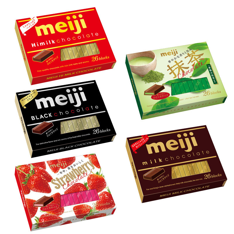 日本网红进口休闲零食品Meiji明治钢琴纯黑草莓浓牛奶抹茶巧克力