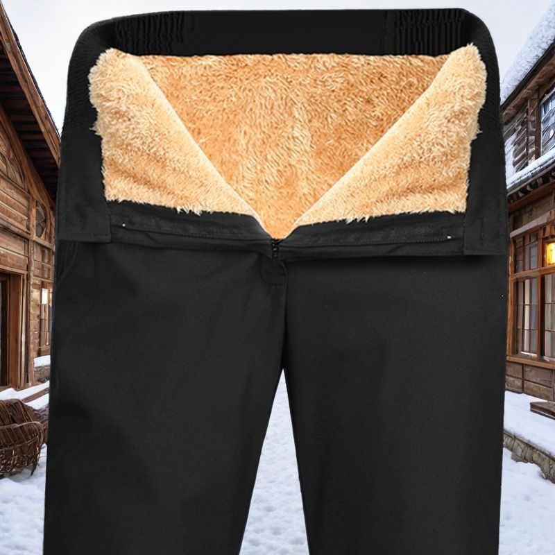 Warm Maple Leaf Men's Winter Lambswool Pants, Thickened and Fleece-lined for Middle-aged and Elderly, Warm and Cozy, Suitable for Fathers to Wear Outside, High Waist and Wide