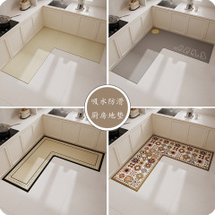 厨房专用地垫L形整块防滑硅藻泥吸水防油脚垫7字型拐角可裁剪地毯