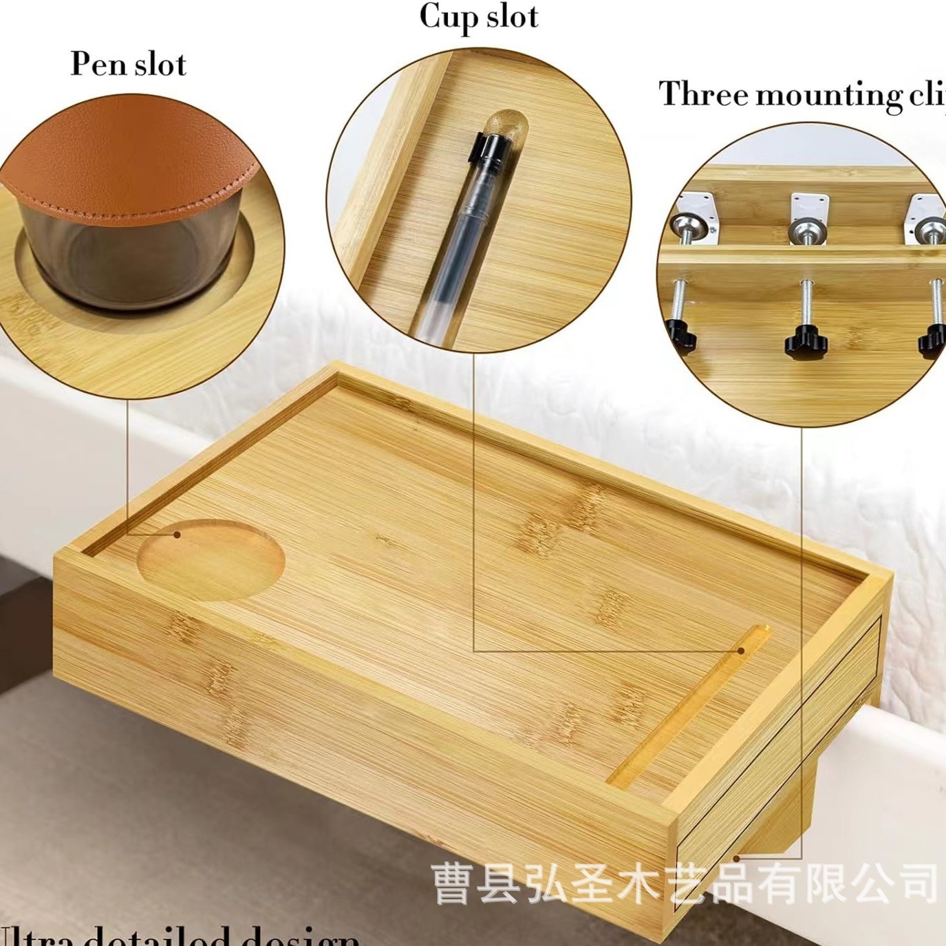 Nuevo marco de borde de cama de bambú Mesa de borde de cama con cajón Estante de almacenamiento de borde de cama de madera Clip de bambú Estante de bandeja