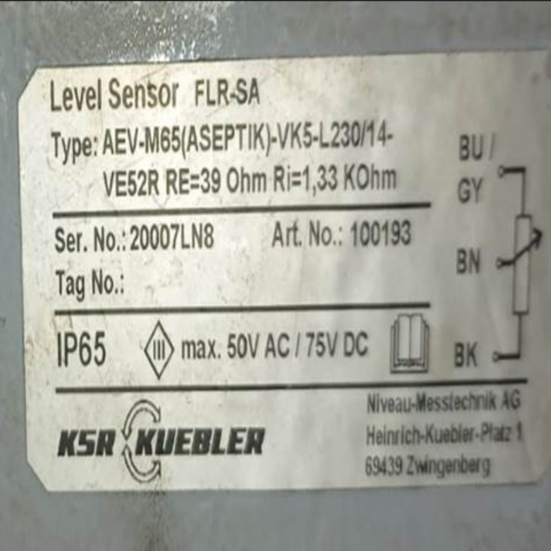 KSR Kuebler 液位传感器AEV-M65(ASEPTIK)-VK5-L230/14-VE52R