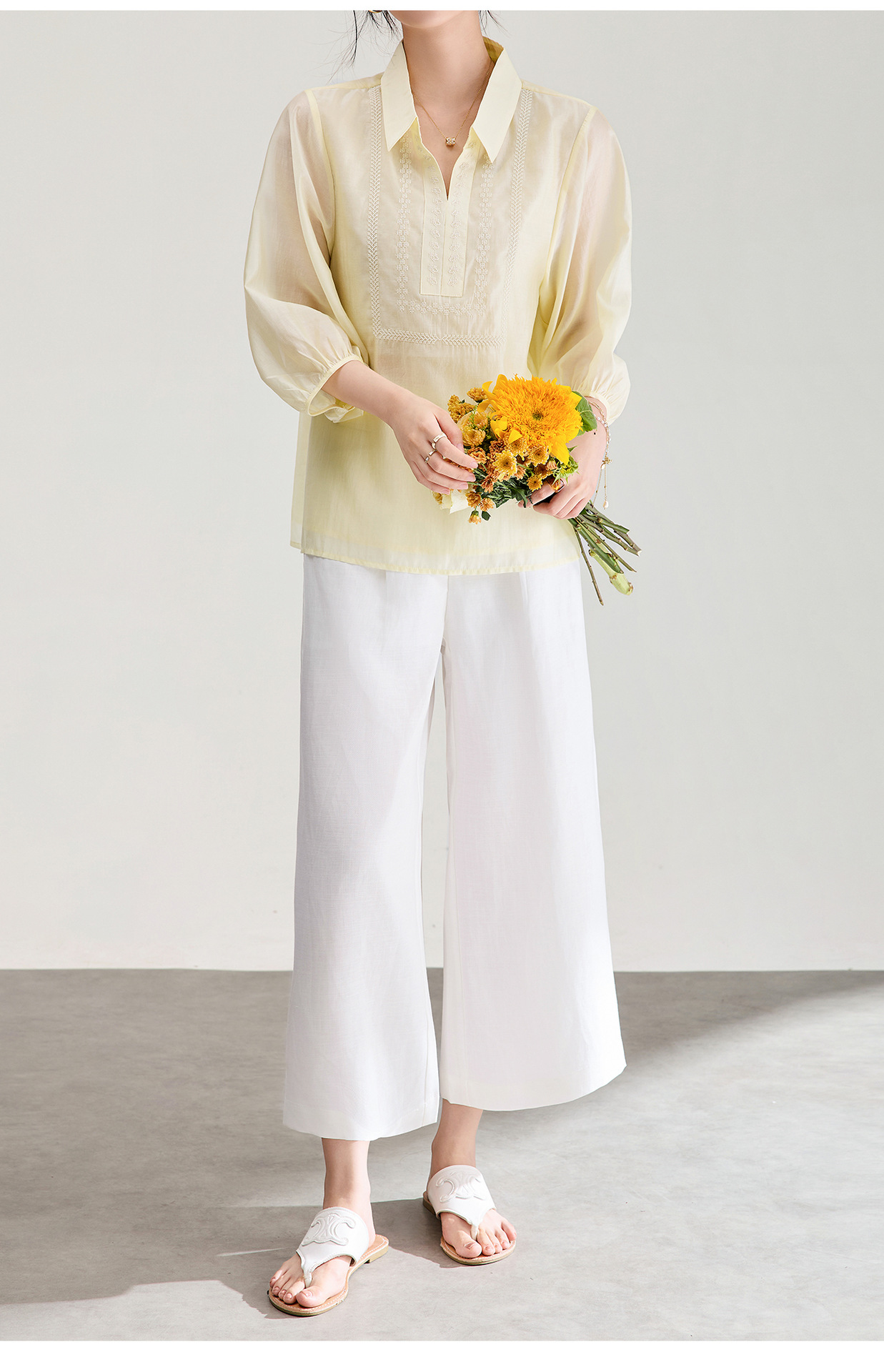Quần culottes nữ ống rộng chất liệu linen phối sợi tencel, cạp cao dáng suông, mặc mùa hè thoáng mát — Xanh lông mòng đen chi tiết 23