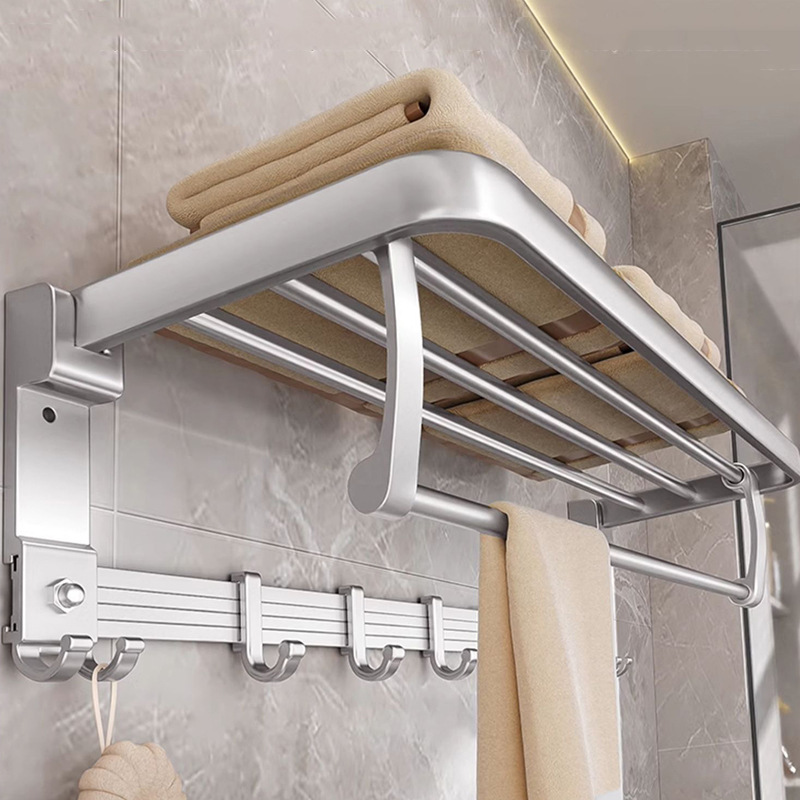 Bathroom Space Aluminum Bathroom Hardware Hanger Black Non-perforated Towel Rack Folding Towel Rack Bathroom Rack Bathroom Space Aluminum Bathroom Hardware Hanger Black Non-perforated Towel Rack Folding Towel Rack Bathroom Rack