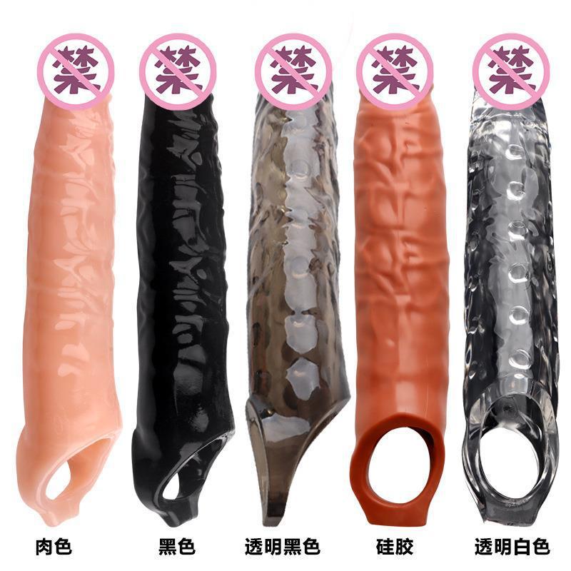 Funda de silicona para pene, agrandada y alargada, funda de dildo realista de cristal, funda erótica de diente de lobo, juguete para parejas, suministros de funda con bloqueo de semen.
