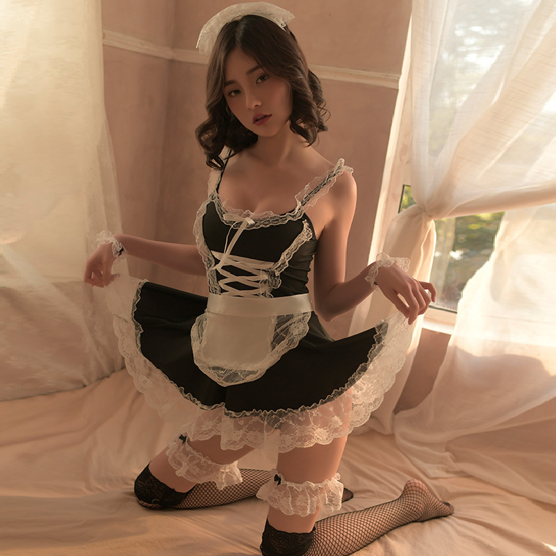 Lencería sexy, tentación sexy de encaje en V profundo, pijama con tirantes de corte bajo, traje de dormir apasionado de tul transparente sexy, dropshipping