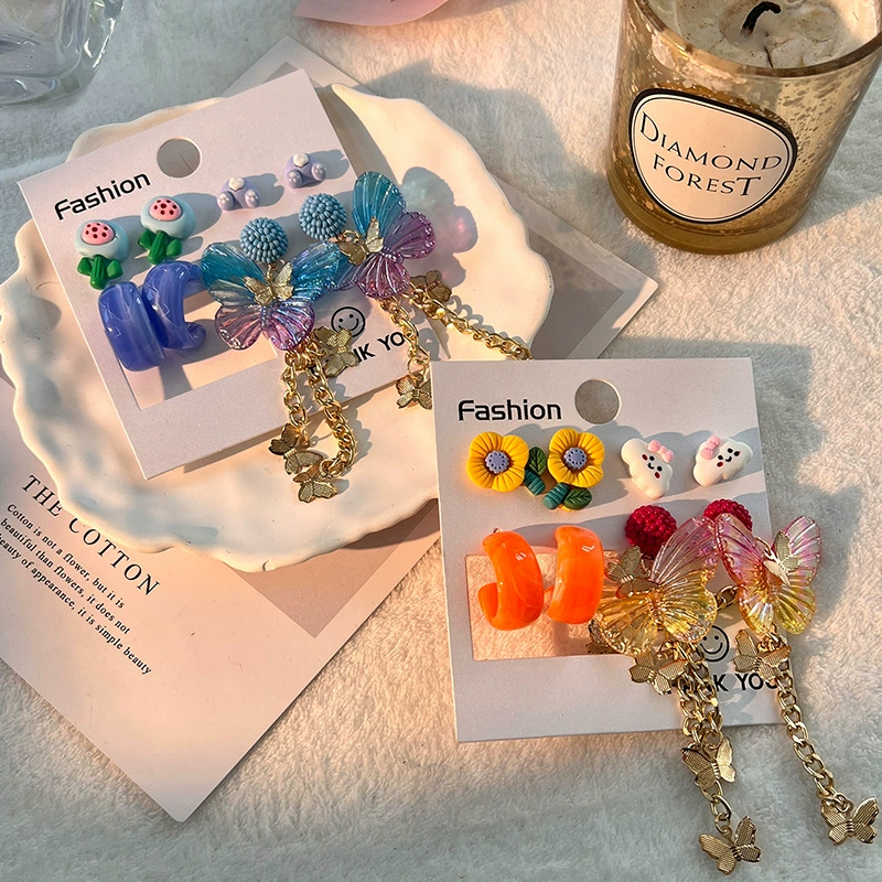 Серебряная игла, серьги, набор из акрила, образец серебра 925, европейский стиль, тренд сезона, цветной, оптом