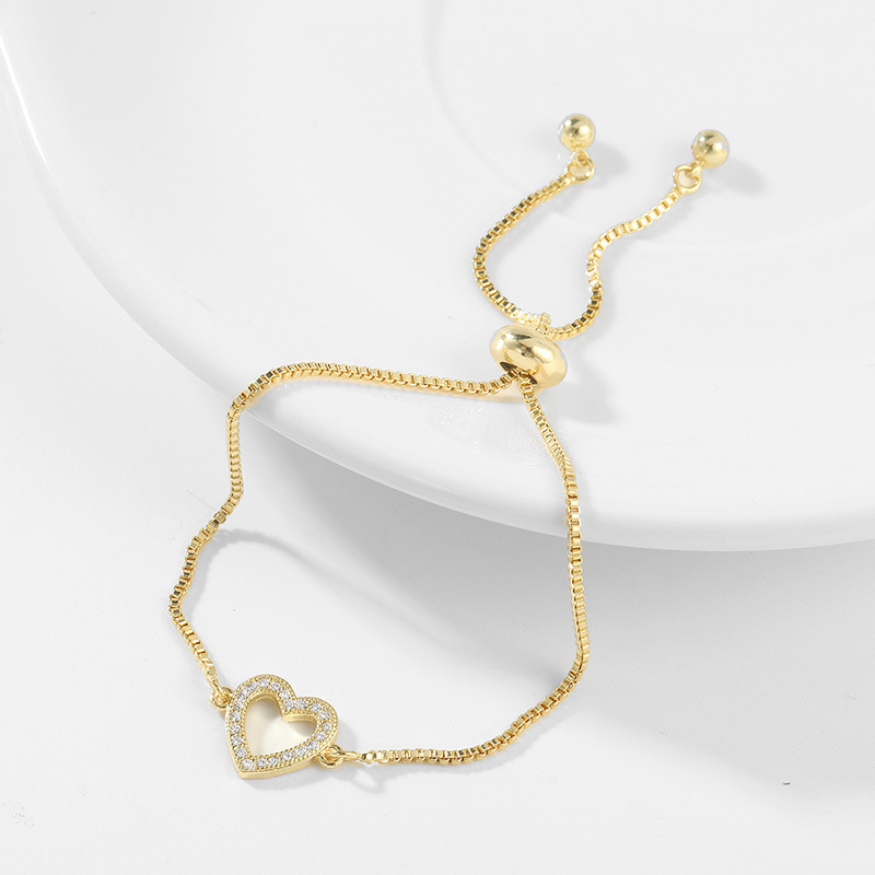 Sweet Heart Shape Copper Inlay Zircon Bracelets 1 Piece