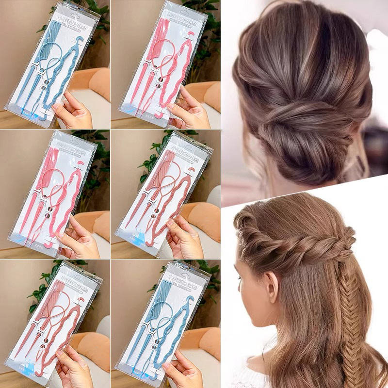 Cuatro piezas de cabello de cabello para adultos, aguja de cabello para niños, herramienta de trenzado de cabello para perezoso, artefacto de trenzado de cabello