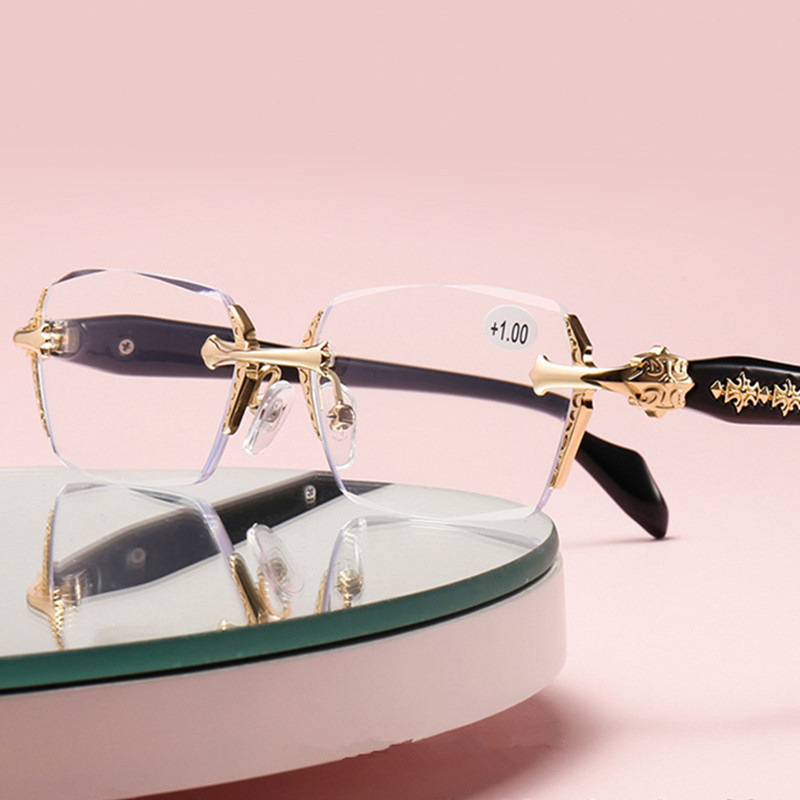 2025 nuevo diseño de negocios viejos gafas sin marco de alta calidad para personas mayores de mediana edad HD anti-luz azul