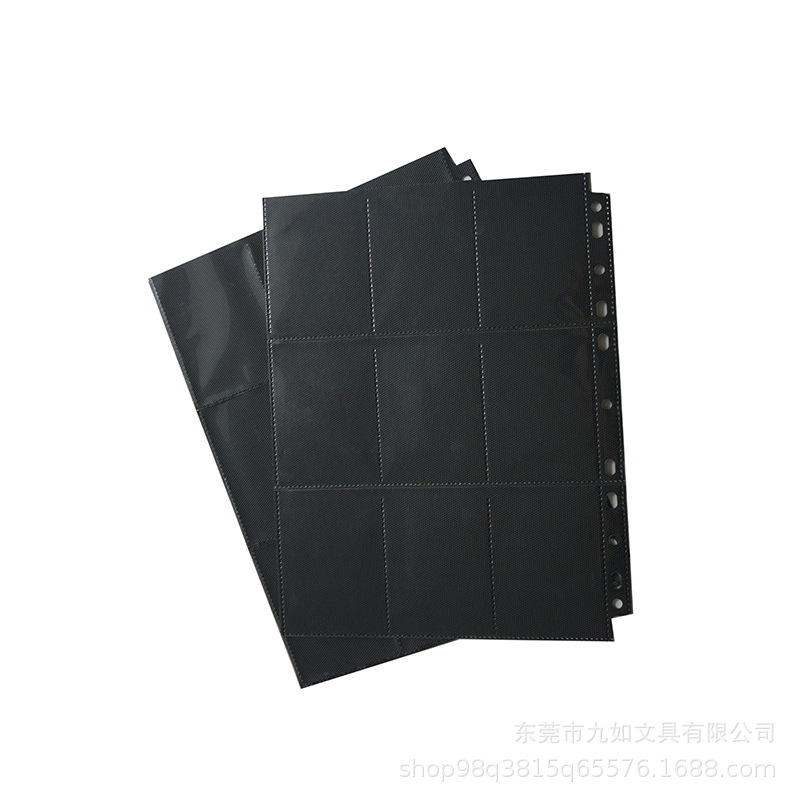 Carpeta de tarjetas de 9 ranuras con carga lateral de PP negra, en stock, adecuada para álbumes de tarjetas Nezha, álbumes de tarjetas de visita de hojas sueltas y tarjetas de juego con páginas interiores.