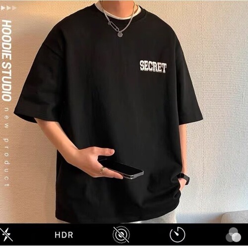 Summer Men's T-Shirt Short Sleeve Loose Half Sleeve Pure Cotton Trendy Streetwear Hong Kong Style American Retro 2025 New Arrival Five Finger