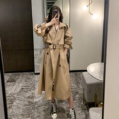 韓国スタイル英国スタイルミッドレングスカーキトレンチコート女性秋冬 2025 新しいルーズカジュアルオーバーコートアウター