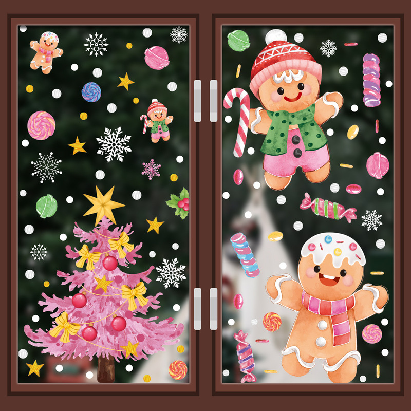 クリスマスパーティー装飾品キャンディー棒雪だるま雪雪静電ステッカー花輪ヘラジカサンタクロースガラスシール|undefined