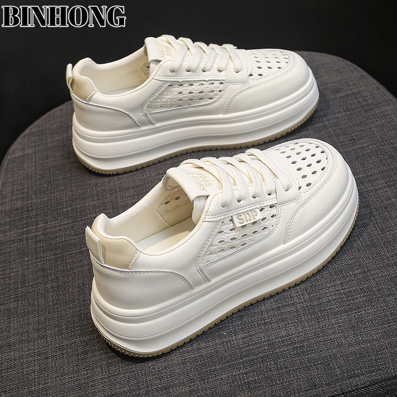 Genuine Leather White Shoes for Women 2026 Summer New Style Hollow Breathable Perforated Shoes Versatile Thick-Soled Height-Increasing Casual Sports Shoes Genuine Leather White Shoes for Women 2026 Summer New Style Hollow Breathable Perforated Shoes Versatile Thick-Soled Height-Increasing Casual Sports Shoes