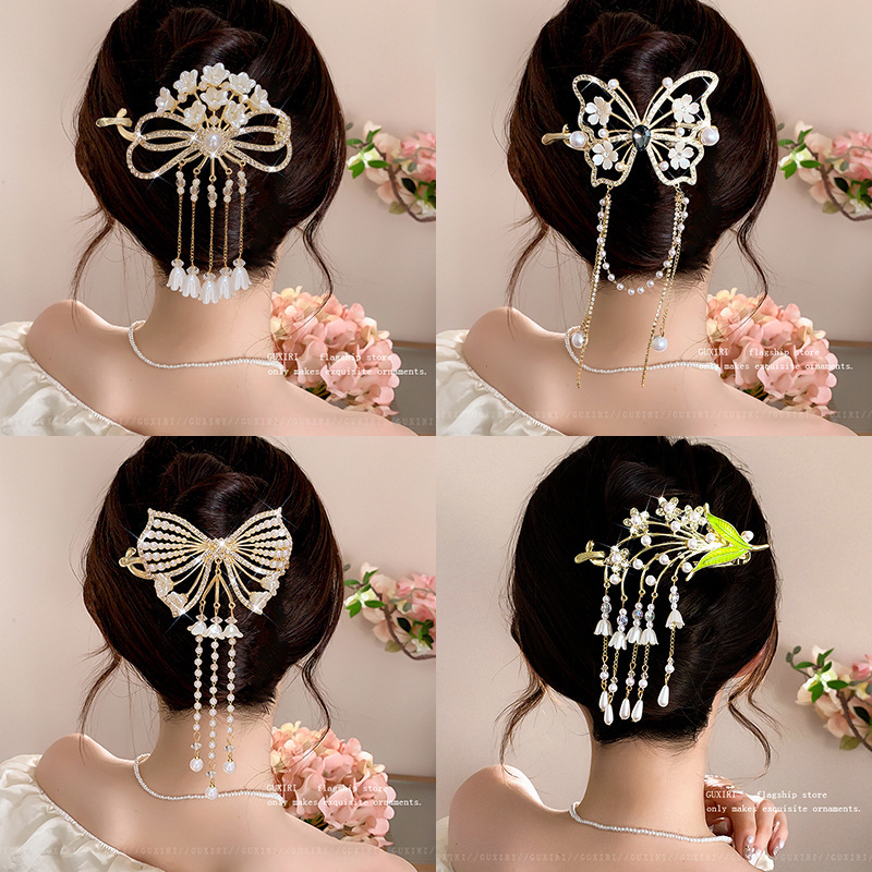 蝶結びタッセルヘアクリップ 女性用 後頭部用 2025年新作 高級ツイストワンワードクリップ 高級感のあるヘアクリップ ヘアアクセサリー|undefined
