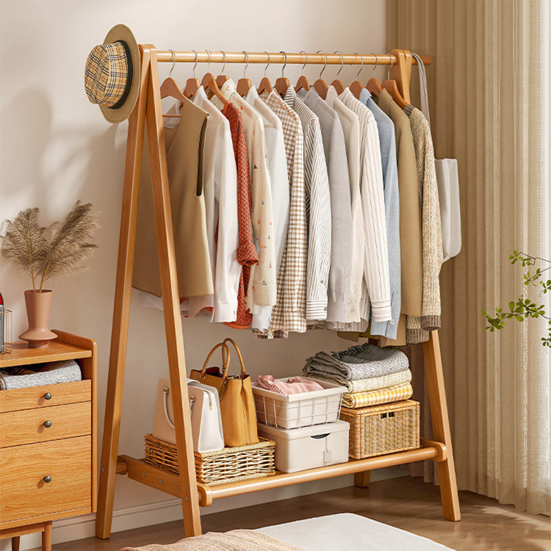 Percha de madera maciza piso dormitorio hogar percha moderna minimalista interior perchero ropa simple percha
