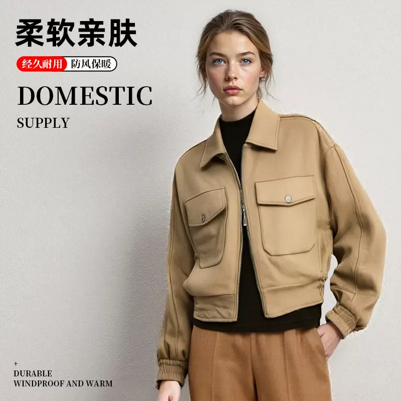 跨境供应超轻麂皮绒皮衣外套女短款高级感气质翻领时尚保暖皮夹克