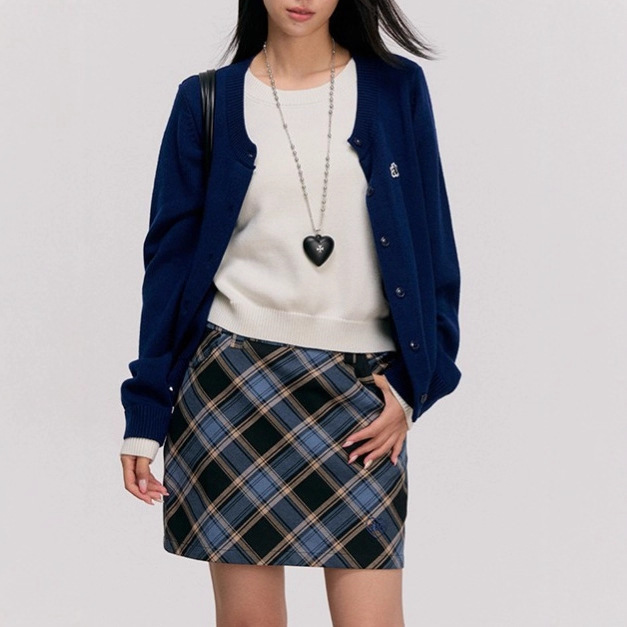 HEYABC 春秋韩系圆领假两件针织衫女甜美减龄百搭气质慵懒风毛衣