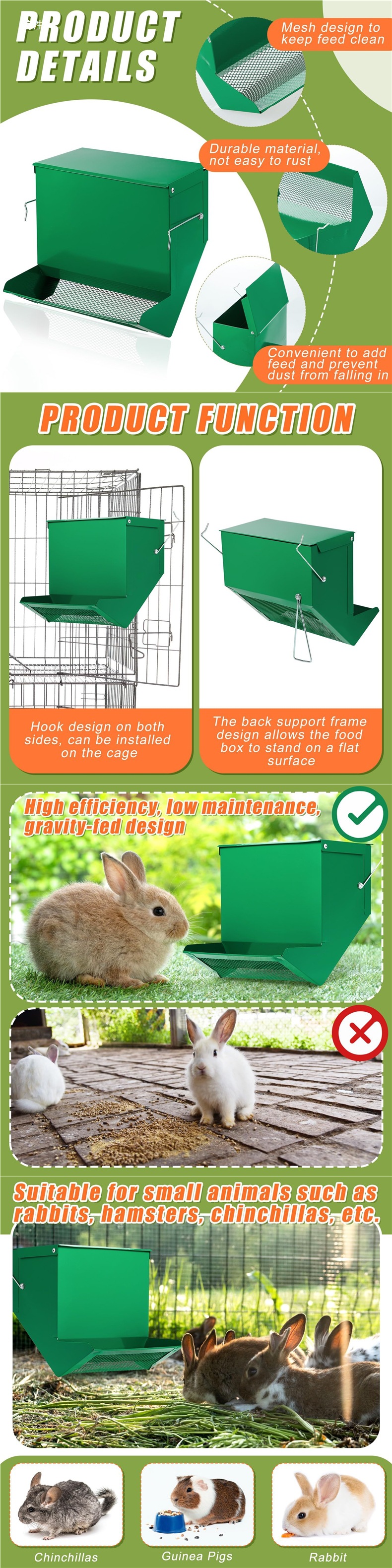Feeding Trough Galvanized Metal Rabbit Feeder Small Animals-阿里巴巴