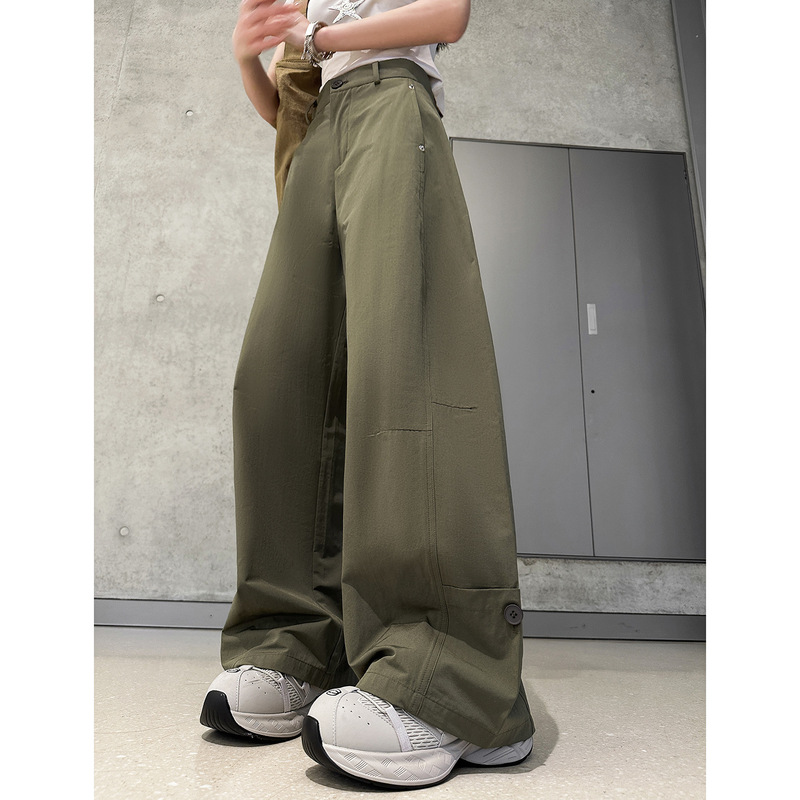 白色美式工装裤女2025夏季新款高腰显瘦弯刀裤宽松薄款休闲阔腿裤|undefined