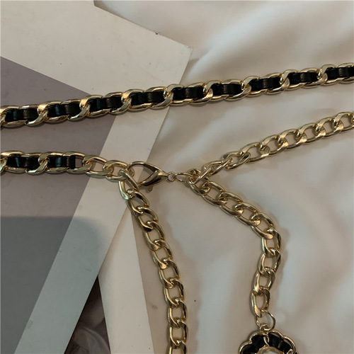 European and American chain belt for women, fashionable braided metal belt with decoration, matches skirts, thin waist chain chain accessory, Instagram trendy