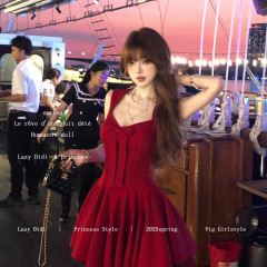 女装2025新款玫瑰人生四米裙摆公主裙蝴蝶结千金感无袖收腰连衣裙