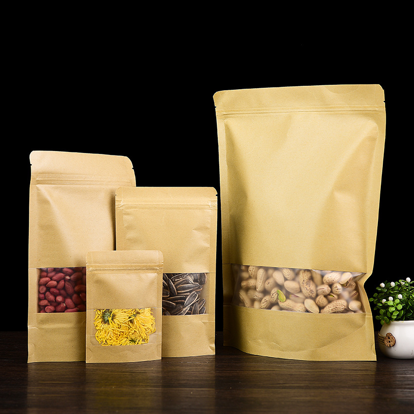 镀铝开窗牛皮纸袋 坚果包装袋牛皮纸自立自封袋干果类密封食品袋|ms
