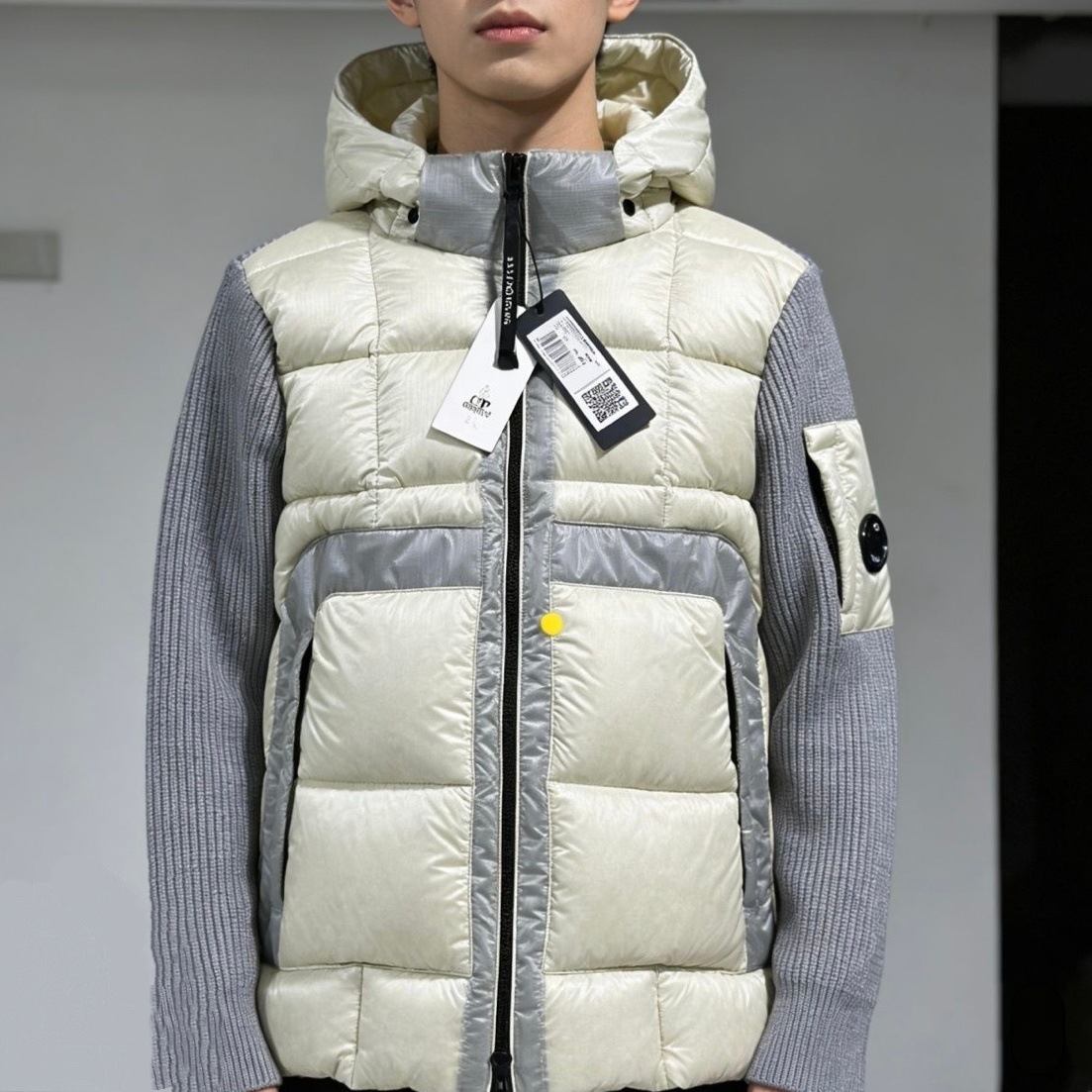 CP Cross-border Trade Copmany Color-blocked Knitted Sleeve Patchwork Hooded Quilted Jacket Urban Functional