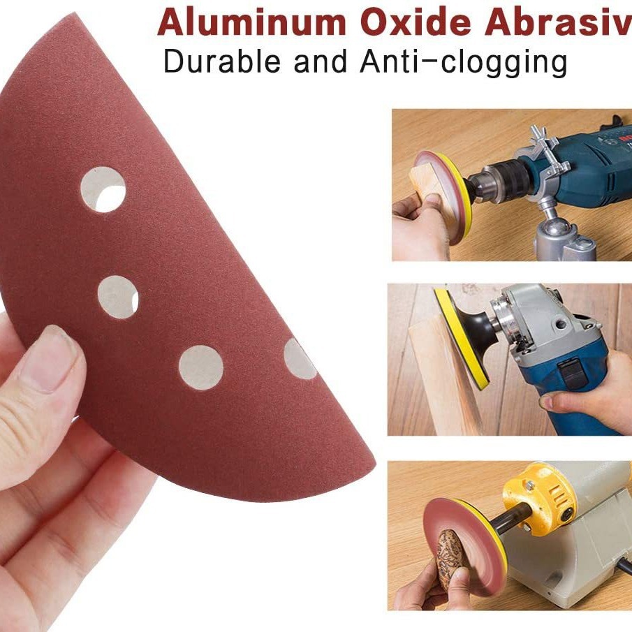 Juego de 100 discos de lija, 5 pulgadas, 8 agujeros, gancho y bucle, lija flocada, adecuados para lijadoras orbitales, tela de lija.