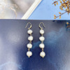 Organic silver needle, earrings from pearl with tassels, silver 925 sample