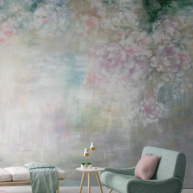 北欧风个性轻奢无缝壁画现代美式田园梦幻油画花朵背景墙无缝壁画