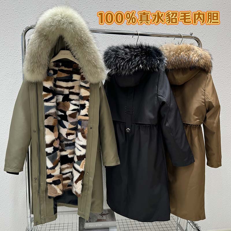 冬款防风保暖皮草外套 加厚内胆派克服 飘带长款水貂毛内胆派克服|undefined