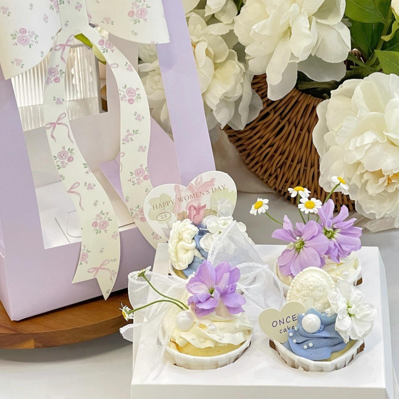 Día de la Madre Bowknot 4 cajas de vasos de papel portátiles Plug de decoración de pasteles Caja de embalaje de postres de mamá