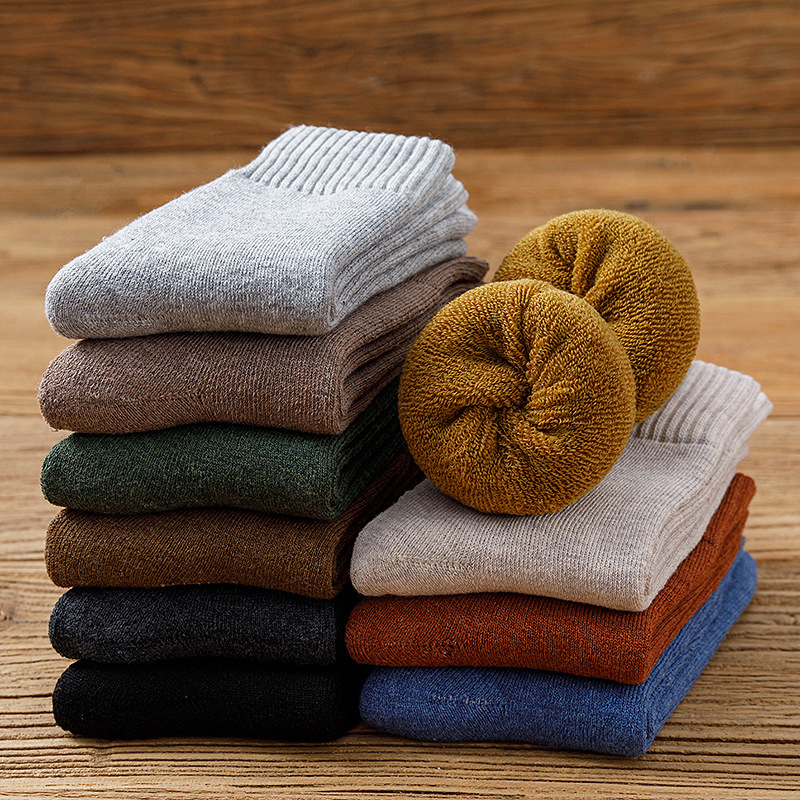 Terry socks autumn and winter thick socks children in the tube warm solid color cotton socks pull wool socks casual men's towel socks wholesale