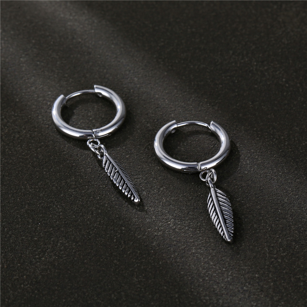 1 Piece Fashion Feather Stainless Steel Plating Men's Drop Earrings display picture 1